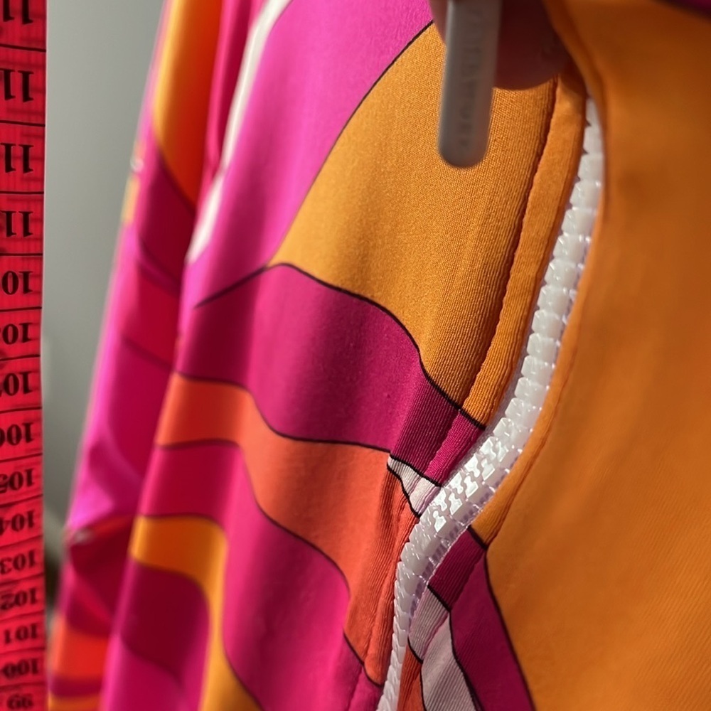 Trina Turk Vivid Pink & Orange Vista Long-Sleeve One Piece Swimsuit - Size XL - Picture 6 of 9